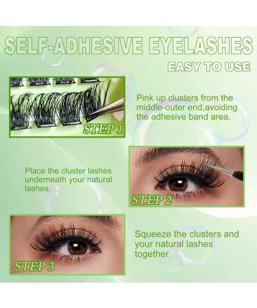 Self Adhesive Eyelashes Kit - 48 Press On Lashes & Tweezer | No Glue DIY Cluster Lashes Lasting 12-15 Hours - 0.07 D Curl 8-14mm Mix (A1-Black - Buy Online on GoSupps.com