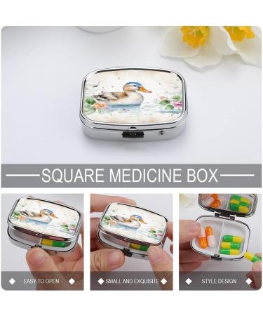 Pill Box Watercolor Duck Print | 2 Compartment Portable Medicine Organizer | Decorative Metal Pill Case for Pocket & Purse - Shop Internationally - Buy Online on GoSupps.com