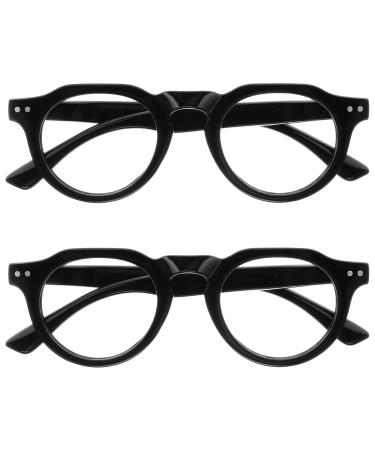 Opulize Rio Reading glasses with blue light filter - flattened frame - women & men - spring hinges - B53-1 +2.50 Magnification glossy black - 2 pack