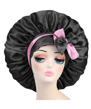 Satin Silk Extra Large Jumbo Adjustable Double Layer Reversible Hair Cap for Women - Pink Black&Pink - Buy Online on GoSupps.com