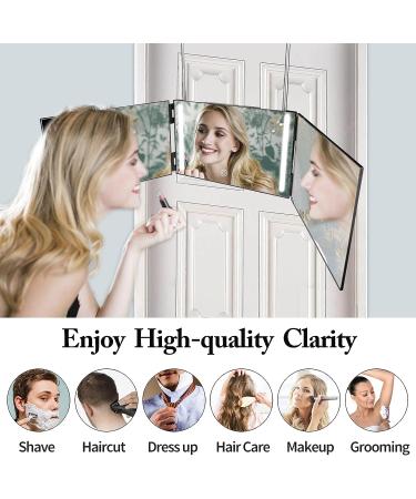 UHdod 3 Way LED Lighted Mirror for Self Hair Cutting - Portable & Adjustable Barber Trifold Mirror - Buy Online on GoSupps.com