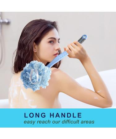 TEGOOL 16 Long Handle Back Scrubber Brush with Bristles and Loofah/Mesh Sponge - Blue | Exfoliating Shower Brush for Men and Women - Buy Online on GoSupps.com