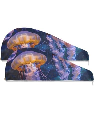 Glowing Jellyfish Hair Towel 2 Pack | Super Absorbent Quick Dry Hair Turbans for Women & Girls - Buy Online on GoSupps.com