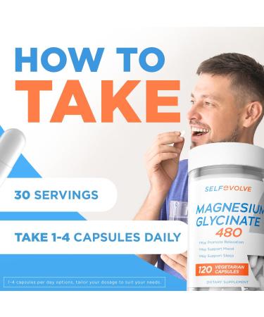 SELFevolve Magnesium Glycinate 480mg - High Absorption Magnesium Supplement Support Stress Relief Sleep Heart Health Nerves Muscles and Metabolism 120 Veggie Capsules 1 Month Supply - Buy Online on GoSupps.com