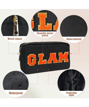 Nylon Waterproof Glam Makeup Bag | Women's Travel Organizer Pouch for Toiletries | Valentines Day Gift Cosmetics Storage (Black-Glam) - Buy Online on GoSupps.com