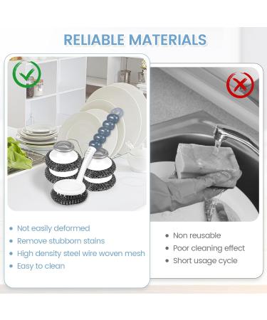 Portesh Stainless Steel Scrubber Multifunctional Steel Scouring Pads with Handle Rustproof Stainless Steel Sponges Portable Dish Scrubbers Reusable Utensil Scrubber for Home Kitchen Pot Pan(5pcs) - Buy Online on GoSupps.com