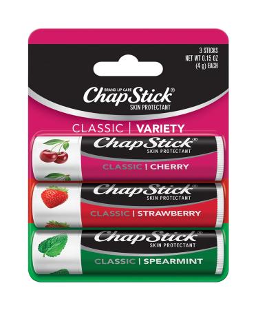 ChapStick Lip Care Set Classic Collection 3-Pack Spearmint Cherry and Strawberry Lip Balm 0.15 Ea 0.15 Ounce (Pack of 3)