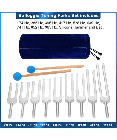 Dreld 9 Solfeggio Tuning Forks Kit Healing Forks with Silicone Hammer and Bag for DNA Repair Healing Sound Therapy Perfect Healing Musical Instrument Balancing Healers Vibration Silver - Buy Online on GoSupps.com