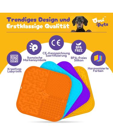 Oouipets XXL Lick Mat for Dogs & Cats | 2 Pack 25x25cm Leakproof Odorless Stress Relief with 168 Strong Suction Cups | Easy to Clean Blue & Orange - Perfect for Biting & Swimming - Buy Online on GoSupps.com