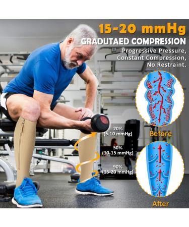 CASMON Knee High Compression Socks 15-20mmHg for Men & Women | Open Toe Support for Varicose Veins Post-Surgery & Swelling | X-Large Beige - 1 Pair - Buy Online on GoSupps.com