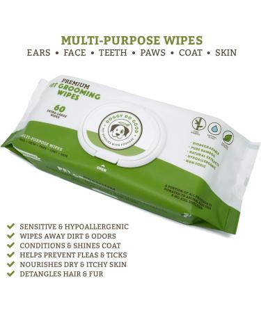 Biodegradable Dog Wipes | Grooming Pet Wipes for Dogs | 60 count | Hypoallergenic & Deodorizing | Natural Extracts | Fragrance-Free | Supports Rescues - Buy Online on GoSupps.com