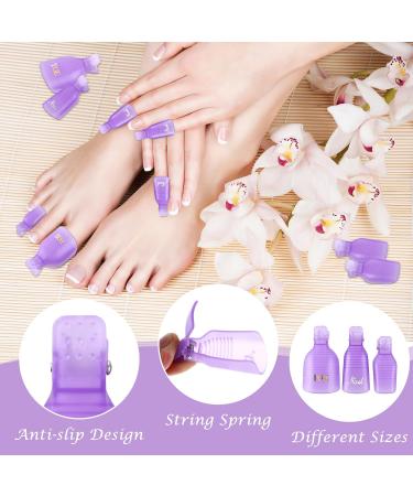20 PCS Nail Polish Remover Clips Kit - Plastic Gel Polish Remover with Double Ended Metal Cuticle Pusher - Efficient Nail Polish Removal Tool in Purple - Buy Online on GoSupps.com