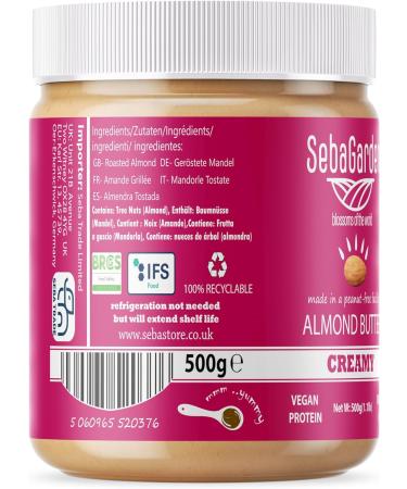 Seba Garden Almond Butter - 500g Pure Natural Creamy Smooth Californian Almonds Butter Spread 100% Almonds Paleo Keto Friendly No Sugar Added - Buy Online on GoSupps.com
