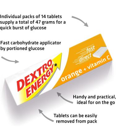 Dextro Energy Orange Glucose Tablets with Vitamin C 47 g - 24 Pack for Quick Energy Boost - 24 Count - Buy Online on GoSupps.com