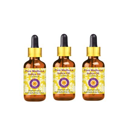 DEve Herbes pure Madh ca indica oil (Madhuca indica) with glass dripper natural therapeutic quality cold -pressed (pack of three) 100ml x 3 (10 oz)