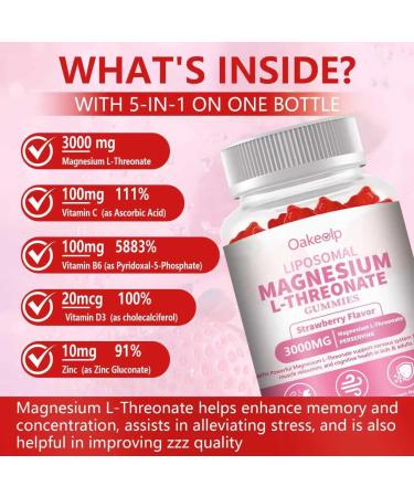 2 Pack Liposomal Magnesium Threonate High-Potency 3000mg Gummies Liposomal Enhance 98% Absorption Magnesium L-Threonate Supplements Muscle & Nervous System for Kids & Adults Strawberry 60 Count (Pack of 2) - Buy Online on GoSupps.com