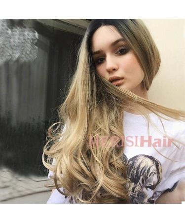 Wig European and American women s chemical fiber gradient color in the long curly wig femalepure white Linen yellow