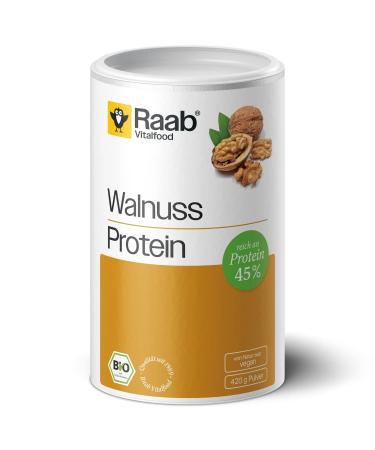 Raab Vitalfood Bio walnut protein powder pure protein powder with 45 % vegetable protein from organic cultivation vegan 420 grams 420 g (1 Pack)