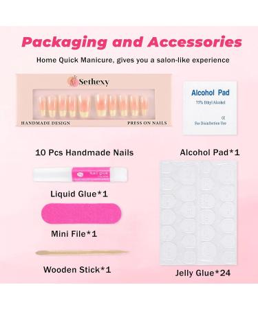 Sethexy French Long Coffin False Nails - Handmade Blushing Color Gradient Press-On Acrylic Glitter Nails for Women & Girls | Salon Quality - Buy Online on GoSupps.com