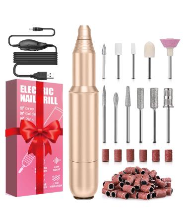 Folai electrical nail miller manicure pedicure set nail file electrical professional nail miller for gelails acrylic gelails Kallus remove nail skin shellac nail gifts for women mom (gold) 204gold