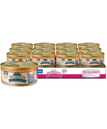 Blue Buffalo Wilderness Wild Delights Natural Wet Cat Food Chicken & Turkey Minced 5.5oz (Pack of 24 ) Large Cans Minced Chicken & Turkey
