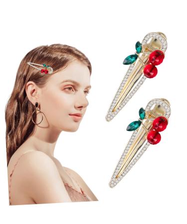 ETHZZLE Chic Cherry Crystal Hairpin - Set of 2 - Stylish Hair Accessory for Women - Sparkling Silver Metal Barrettes for - Hair Clips with Fruit Design - Elegant Crystal Hair Accessories
