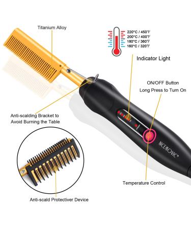 NICEMOVIC Ceramic Hot Comb Electric Heating Comb - Hair Straightener and Curling Brush for Natural Black Hair, Beard, and Wigs - Gold - Buy Online on GoSupps.com
