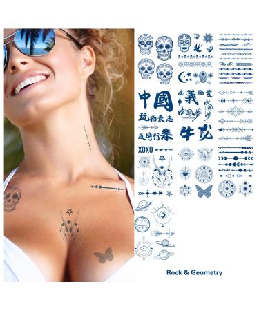 DHAHBHC Semi-permanent Small Hands Temporary Tattoos - 600 Blue Patterns, 2 Weeks Lasting Emoji, Text, Plant & Insect Designs - 50 Sheets - Buy Online on GoSupps.com