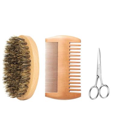 Bartbrush Beard Brush Bartkamm Surrendbartkamm Beard Holzkamm Bart brush made of wood beard shears beard care for men wild boar bristles beard and double -sided wood beard care set