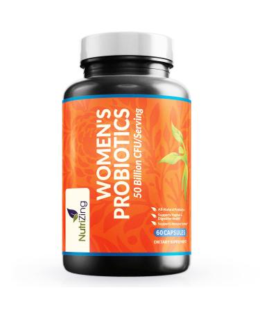 NutriZing Womens Probiotic for Gut Health - 50 Billion CFU - Prebiotics and Probiotics for Women Digestive Health & pH Balance - Lactobacillus Reuteri & Rhamnosus Supplements - Vaginal Support Women's Probiotics 60 Count (P