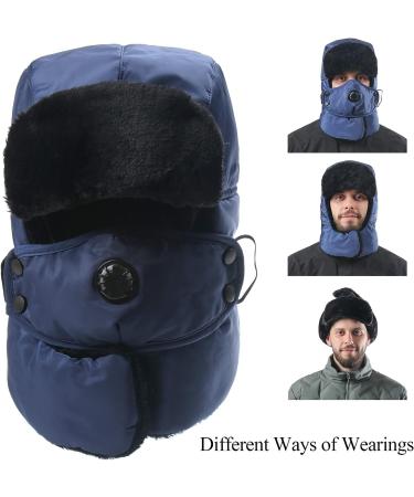 Trooper Trapper Hat with Face Mask - Windproof & Water Resistant Winter Russian Hat in Navy - Buy Online on GoSupps.com