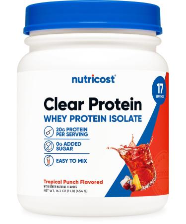 Nutricost Clear Whey Protein Isolate Powder (Tropical Punch) 1 LB - 20g of Protein, 0g Added Sugar, GMO-Free, Gluten-Free