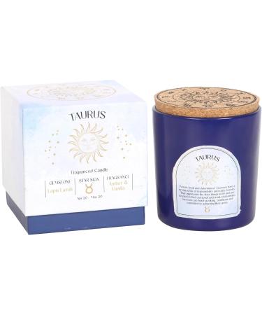 Buy Taurus Zodiac Candle - Amber & Vanilla Lapis Lazuli Infused for Self-Confidence | Spiritual Gift for Transformation - Buy Online on GoSupps.com