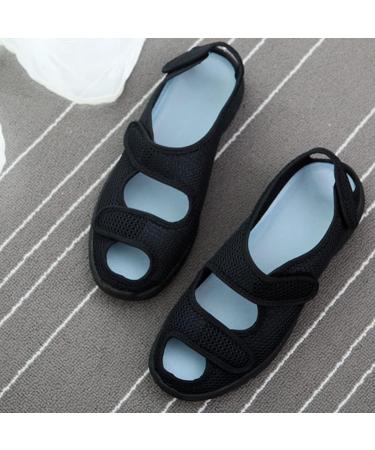 LEEWE Diabetic Edema Shoes - Lightweight Adjustable Wide Sneakers for Elderly - Black 43 - Buy Online on GoSupps.com