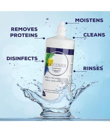 Eye Discover Contact Lens Solution 2 x 360ml Multipurpose Bottles + 1 x 100ml Travel Size - Disinfects, Cleans, Removes Protein, Moistens and Rinses - Soft Contact-Lens Solution - Buy Online on GoSupps.com