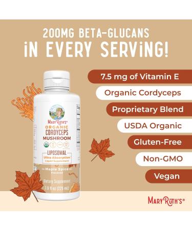MaryRuth Organics Cordyceps Mushroom Supplement | Ultra Absorption Liposomal | Full Spectrum Mushroom | 200mg Beta-Glucans Per Serving | USDA Organic | Vegan | 7.6 oz | 15 Servings - Buy Online on GoSupps.com