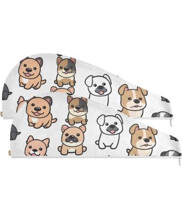 Little Cute Dogs Hair Towel 2 Pack - Super Absorbent Quick Dry Hair Turbans for Women & Girls - Stylish Button Wraps - Buy Online on GoSupps.com