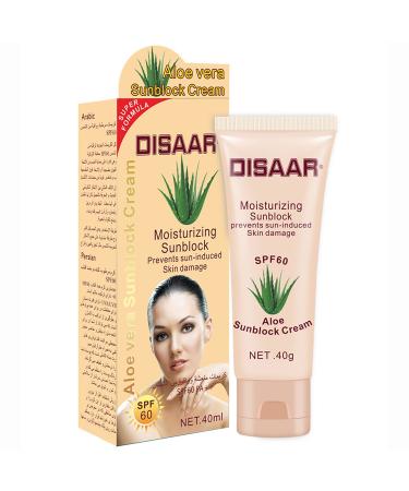 DISAAR BEAUTY Sunblock Cream Refreshing Sunscreen Face Neck Arms Skin Damage SPF 60/90 PA++ UVA/UVB Protection 40ml/1.35fl.oz (SPF 60 Aloe Vera Sunblock Cream)
