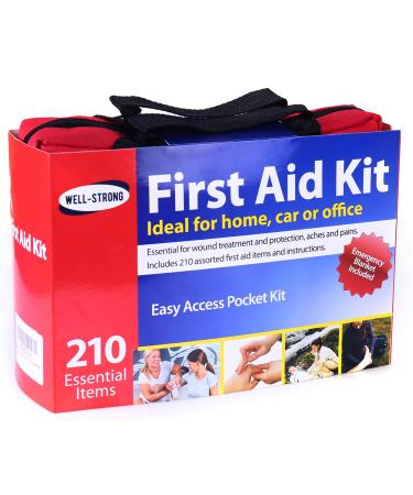 WELL-STRONG First Aid Kit 210 Piece All- Purpose with Portable & Durable Canvas Bag for Emergencies at Home, Outdoors, Car, School, Office, Travel, Survival, Adventure, Hiking and Camping