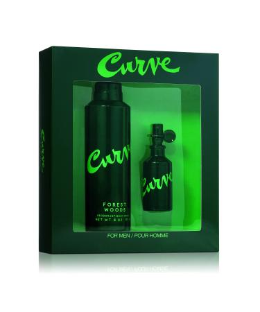 Men's Cologne Fragrance Set by Curve, Deodorant Body Spray & Eau de Toilette, Casual Day or Night Scent, Forest Woods, 2 Piece Set 7 Fl Oz (Pack of 1)