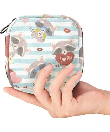 Cartoon Raccoon Stripes Sanitary Napkin Storage Bag - Portable Menstrual Period Kit Pouch for Women & Teen Girls - Zipper Menstrual Cup Bag - Color 4 - Buy Online on GoSupps.com