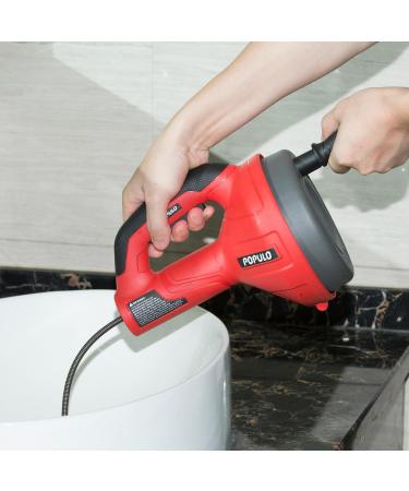 POPULO 23Ft Drain Auger - Heavy Duty Clog Remover for Kitchen & Bathroom | Manual & Powered Snake Tool with Drill Adapter - Buy Online on GoSupps.com