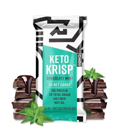 CanDo Keto Krisp - Keto Snack & Keto Bars (12 Pack, Chocolate Mint) - Low-Carb, Low-Sugar High Protein Bars - Gluten-Free Crispy, Perfectly Delicious Healthy Meal Replacement Chocolate Mint 12 Count (Pack of 1)