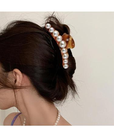 Hair Pearls Claw Clips | Strong Hold Jaw Clips Hair Barrette Clamps Long Jaw Clips Barrettes Fancy Pearl Hair Accessories For Women Girls Styling - Buy Online on GoSupps.com