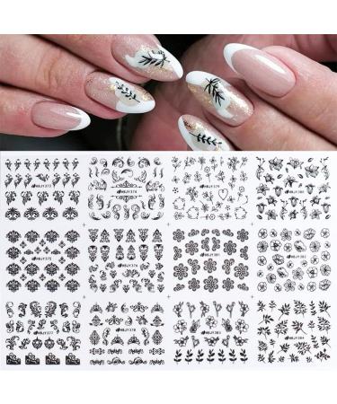 12design/sheet Nail Art Decor White Black Manicure DIY Valentine Design Nail Stickers Mandala Flower Leaf 3D Lace(02) Style2 - Buy Online on GoSupps.com