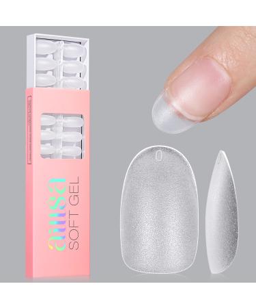 AILLSA Semi-Oval Nails Tips - 240 Pcs Upgraded Matte Soft Gel Nail Tips No Filed Pre-shaped Full Cover Acrylic Clear Fake Gelly Nail Tips for Soak Off Nail Extension 15 Sizes Short Oval 240PCS