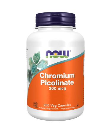 Now Foods Chromium Picolinate 200mcg 250 Vegan Capsules Lab-Tested Trace Mineral Chromium Gluten Free SOYA Free Vegetarian
