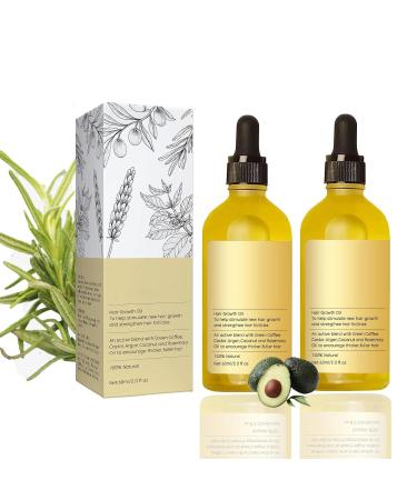 Veganic Natural Hair Growth Oil Veganic Hair Growth Oil Hair Oil Rosemary Hair Growth Oil for Dry Damaged Hair and Growth Thin Hair 2Fl Oz 60Ml 2PCS Yellow