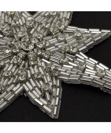 Star Rhinestone Beaded Applique Patch TR-12145 - Crystal / Silver (2-pcs) - Buy Online on GoSupps.com
