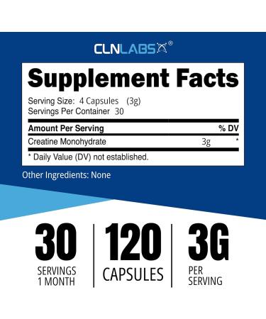 CLN Labs Unflavoured Creatine Monohydrate Capsules - 120 Count | Easy Swallow | Made in UK - Buy Online on GoSupps.com